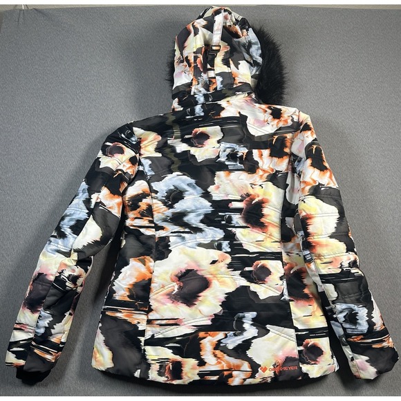 Obermeyer Tuscany II Ski Jacket Womens 10 Abstract Faux Fur Trim Hood Insulated - Picture 11 of 12